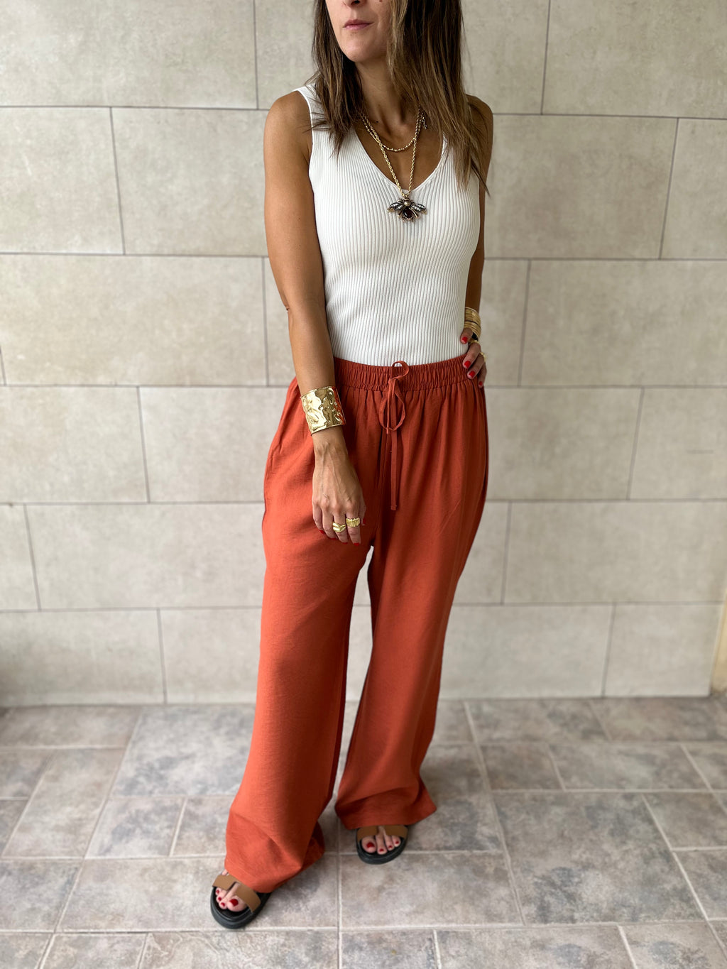 Rust Essential Linen Pants