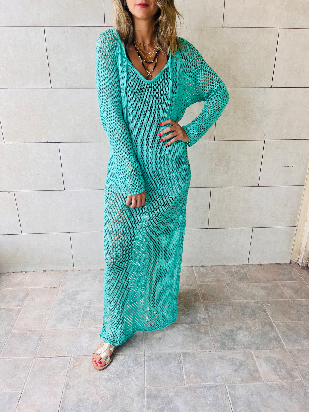 Mint Covered in Crochet Longline Dress