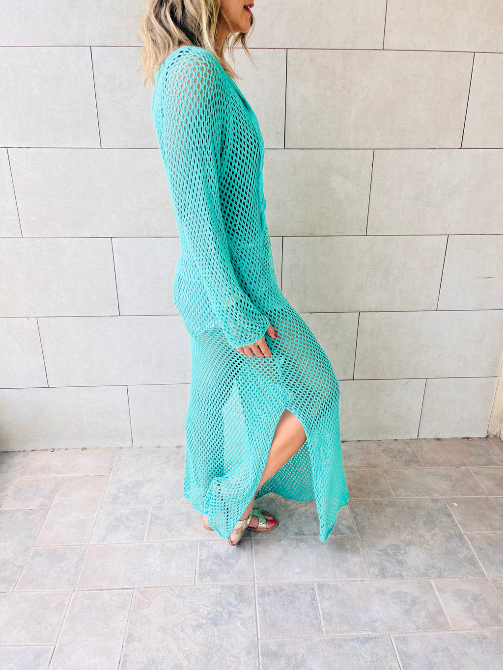 Mint Covered in Crochet Longline Dress