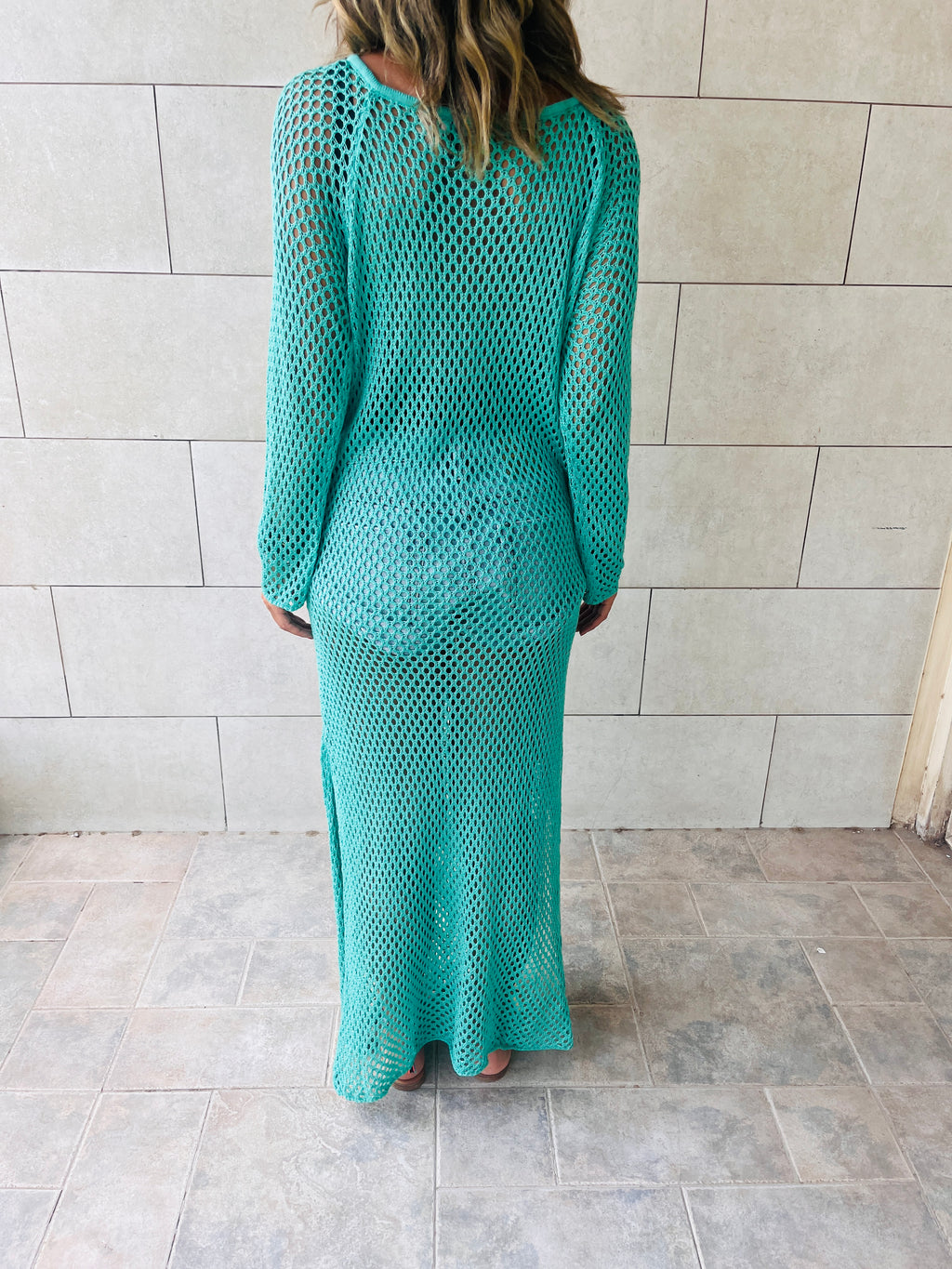 Mint Covered in Crochet Longline Dress