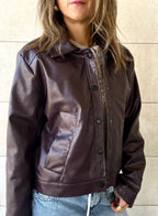 Plum Paisley Printed Leather Jacket