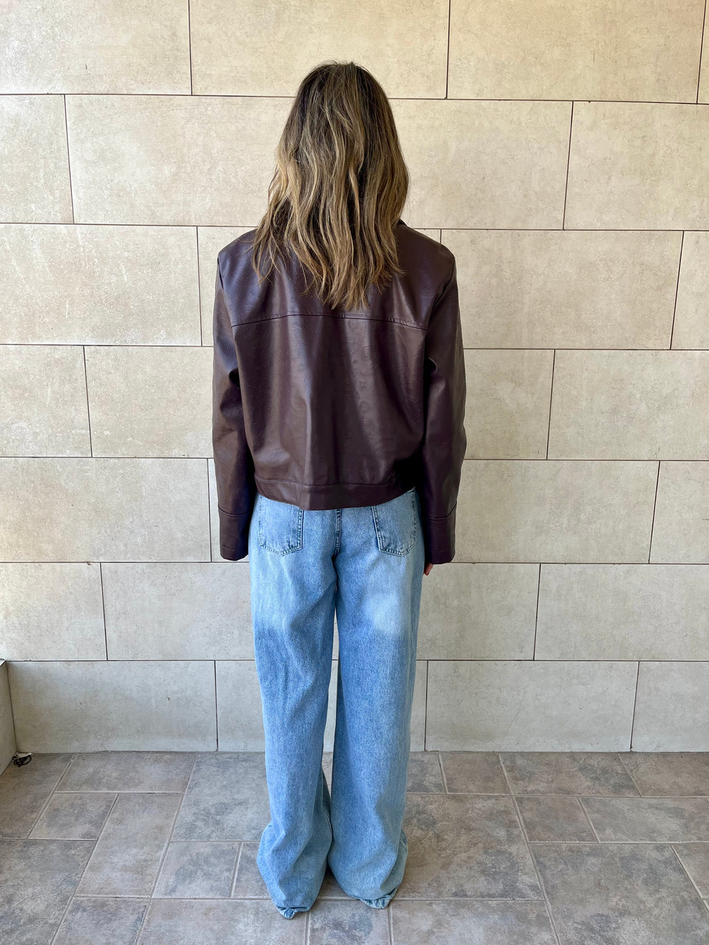 Plum Paisley Printed Leather Jacket