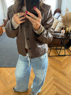 Brown Paisley Printed Leather Jacket