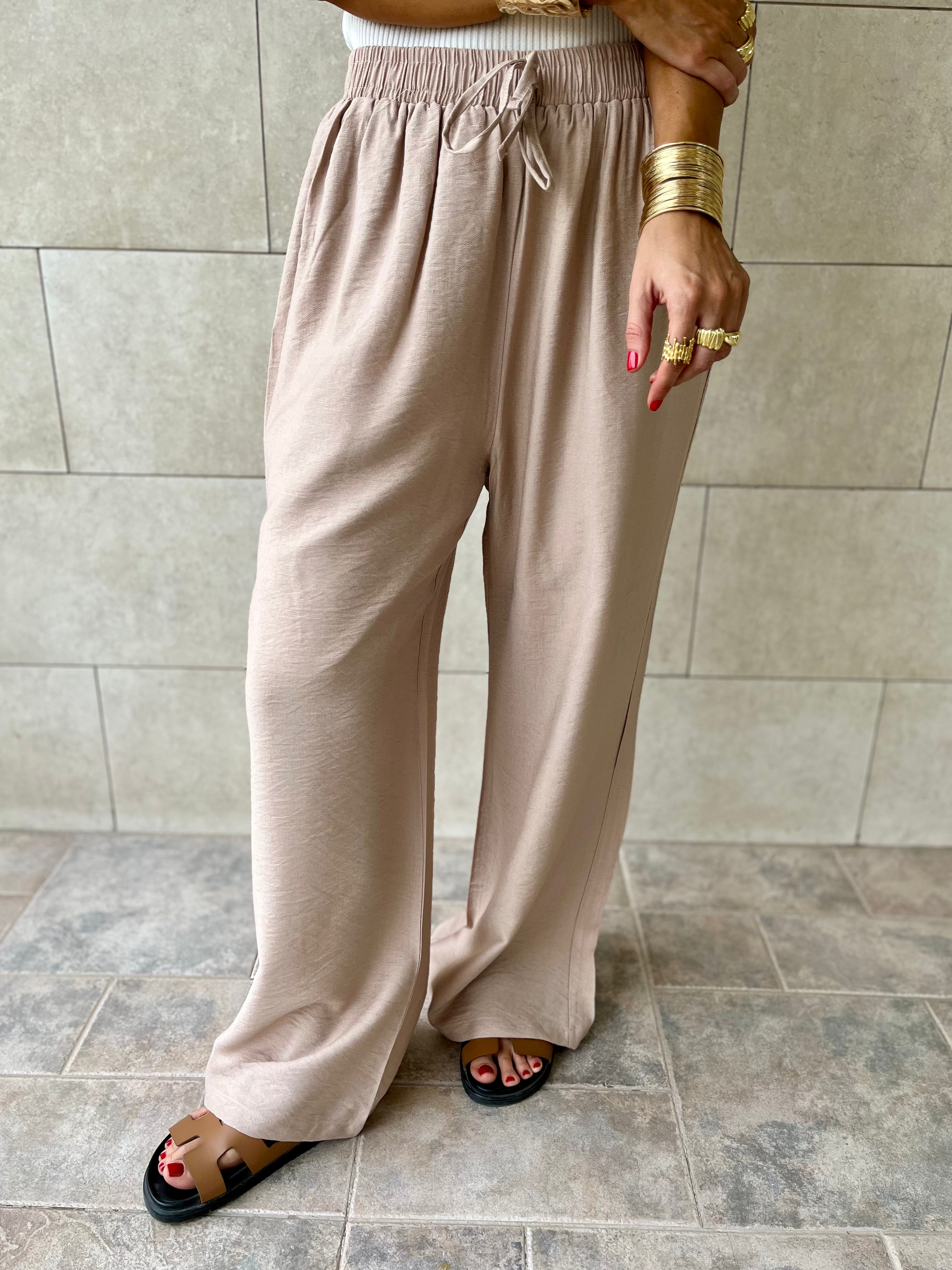 Beige Essential Linen Pants