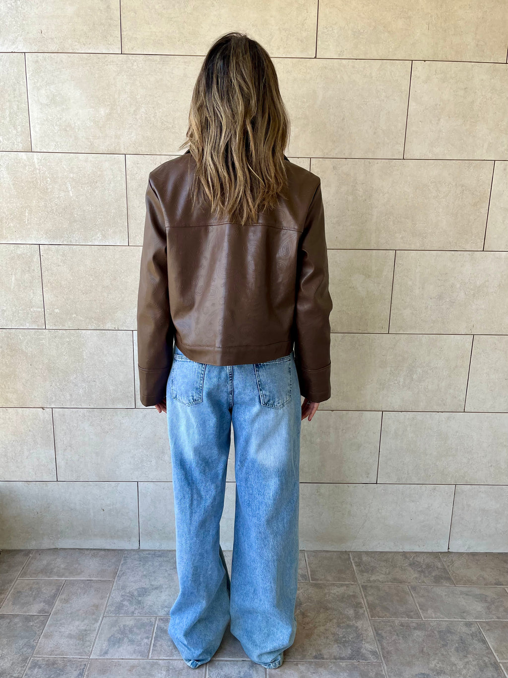 Brown Paisley Printed Leather Jacket