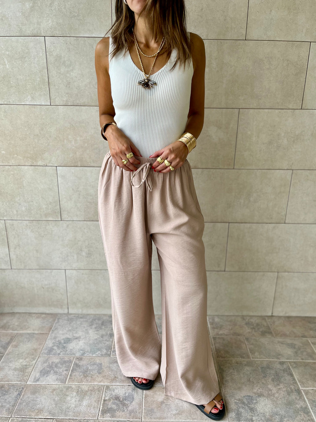 Beige Essential Linen Pants