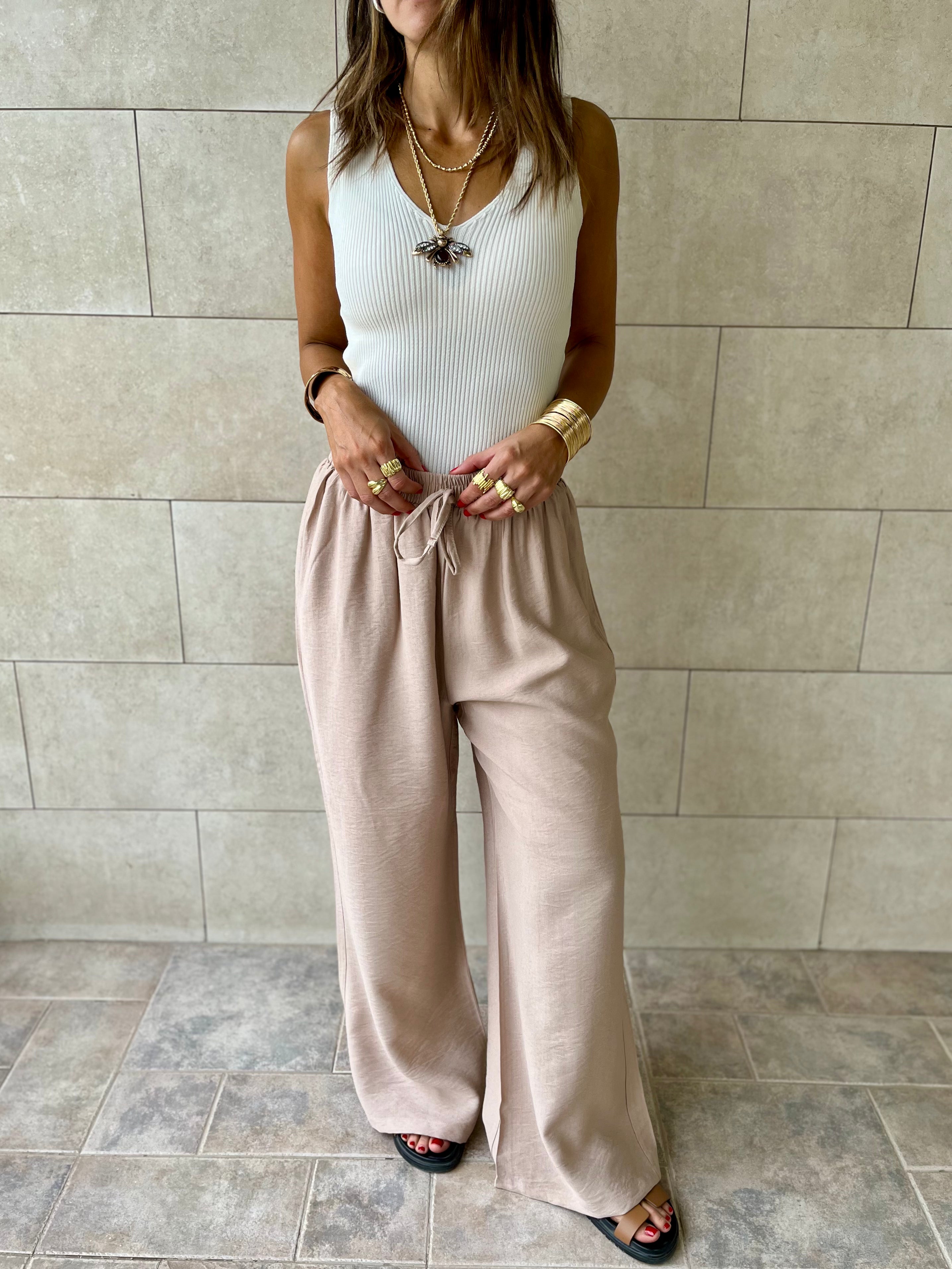 Beige Essential Linen Pants