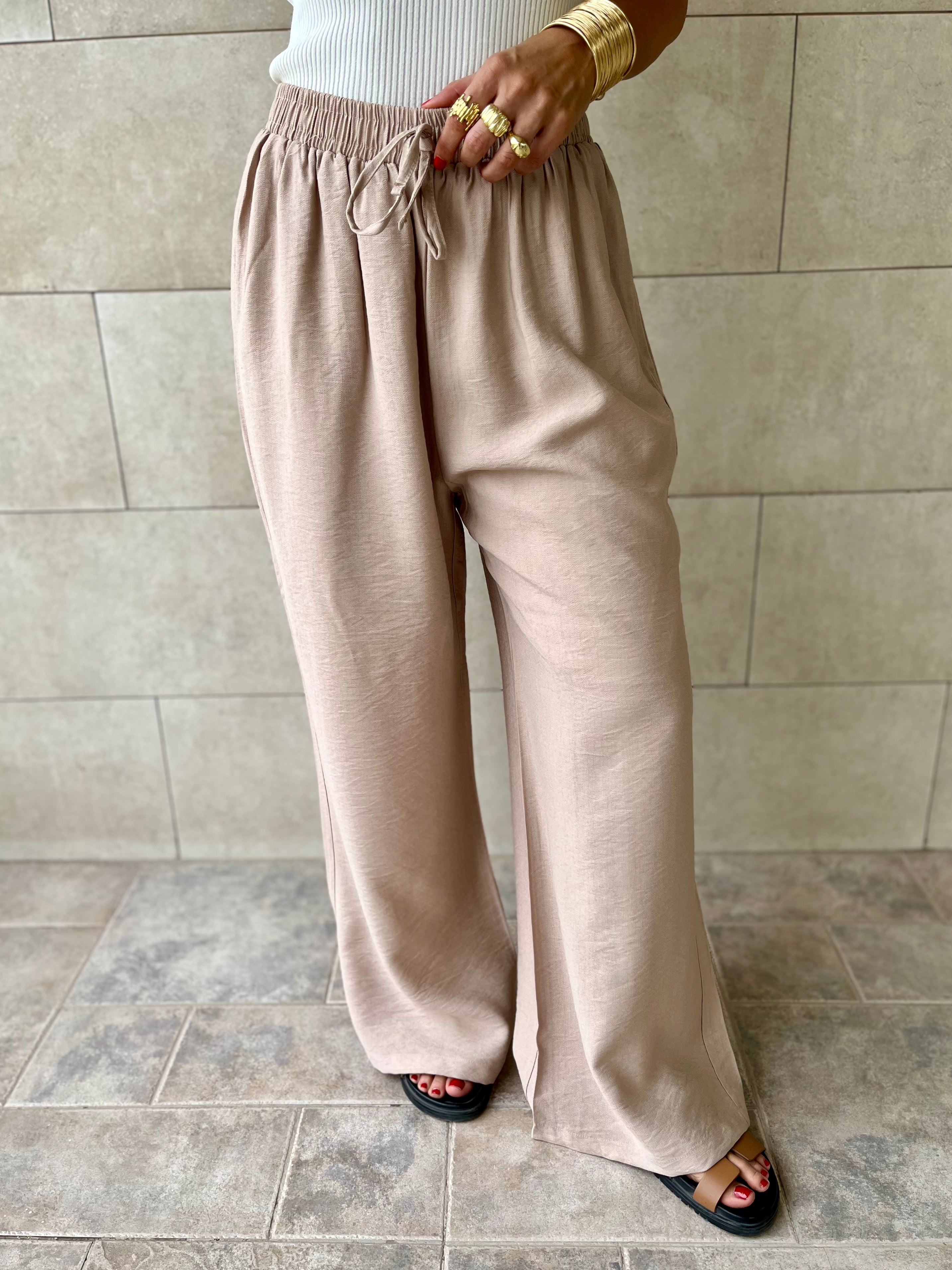 Beige Essential Linen Pants