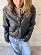 Black Paisley Printed Leather Jacket