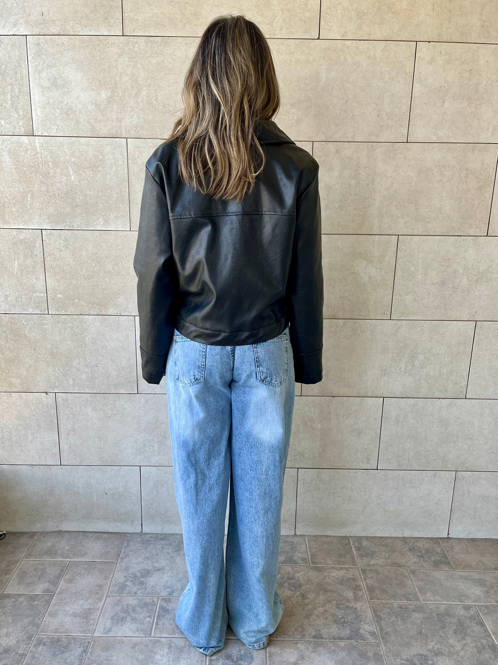 Black Paisley Printed Leather Jacket