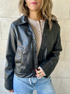 Black Paisley Printed Leather Jacket