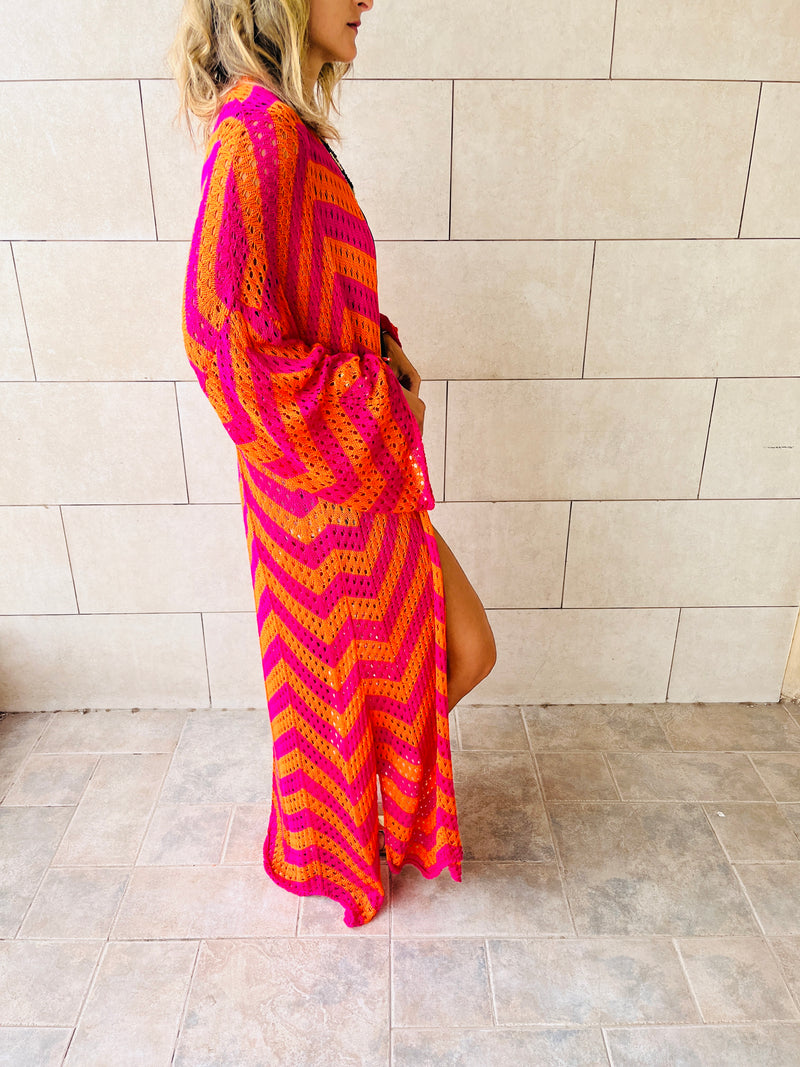 Orange Zigzag Crochet Kimono