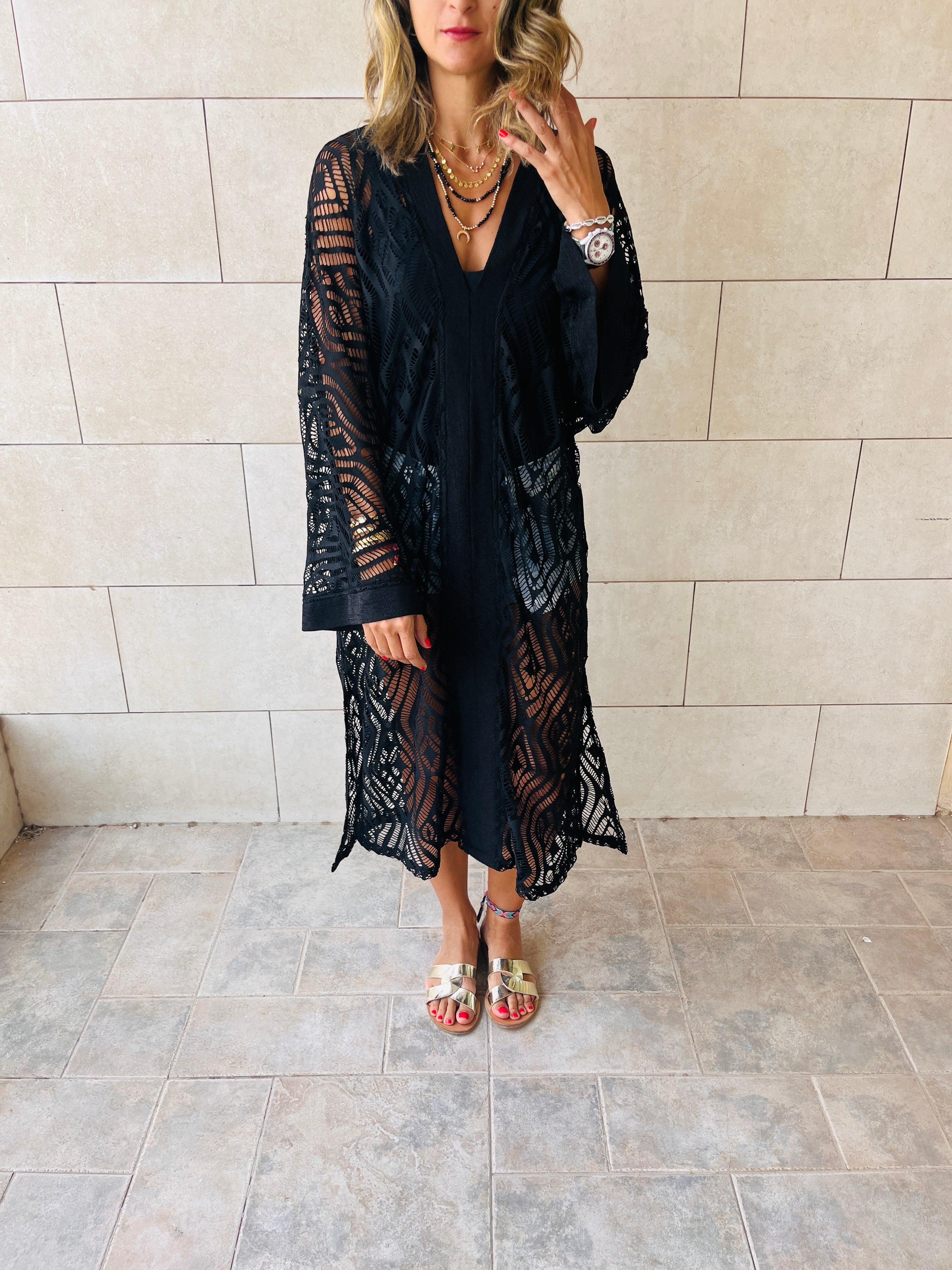 Black Mesh Like Lace Like Tunic Coverup