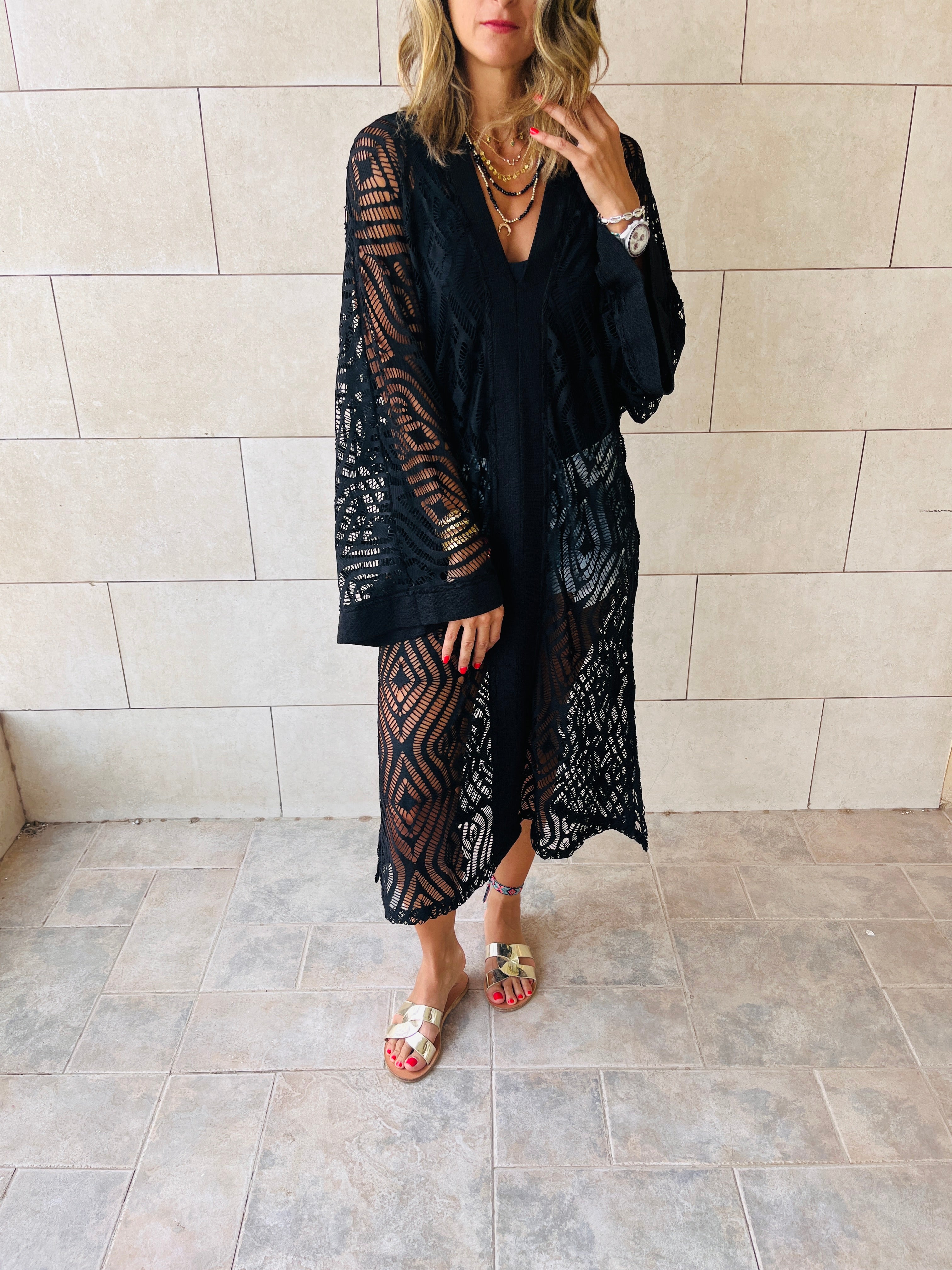 Black Mesh Like Lace Like Tunic Coverup