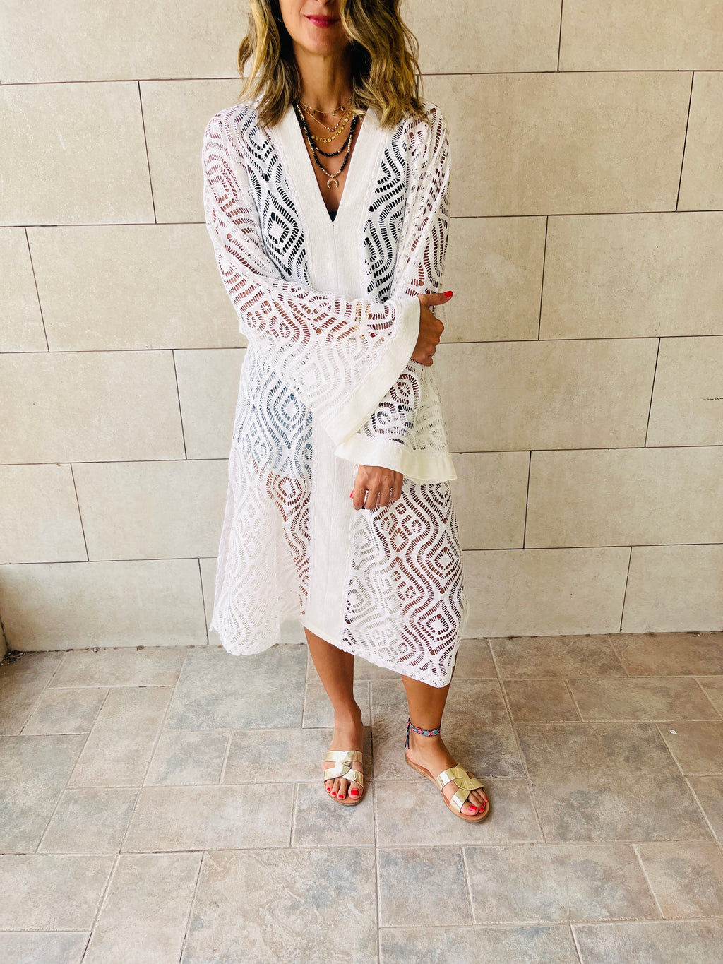 White Mesh Like Lace Like Tunic Coverup