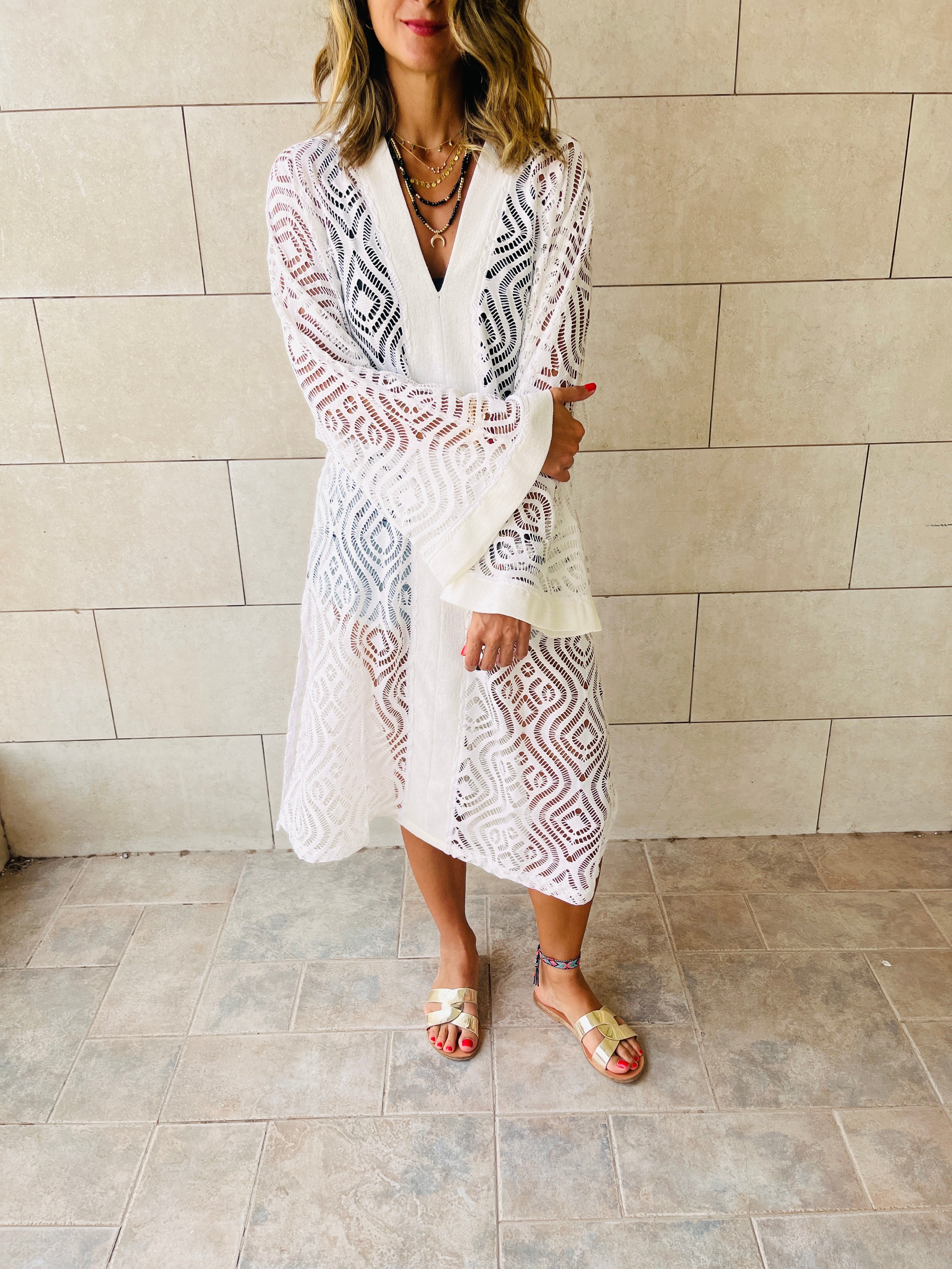 White Mesh Like Lace Like Tunic Coverup