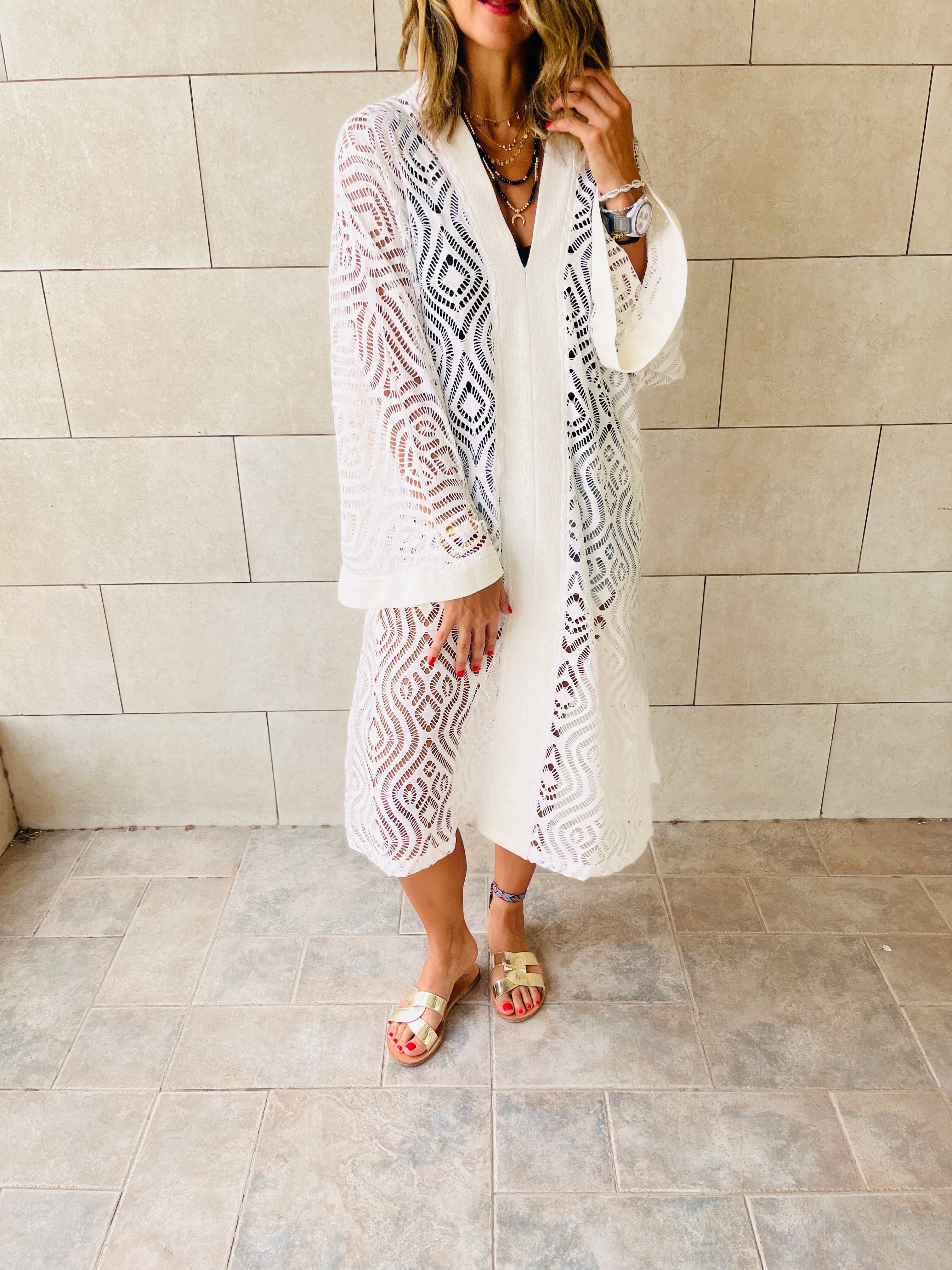 White Mesh Like Lace Like Tunic Coverup