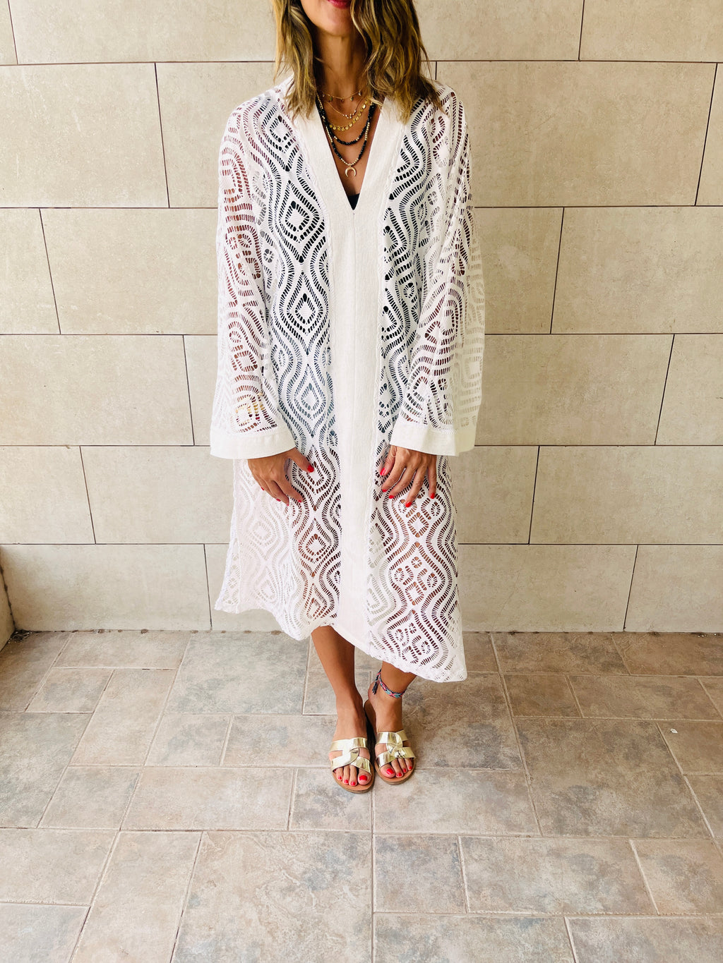 White Mesh Like Lace Like Tunic Coverup
