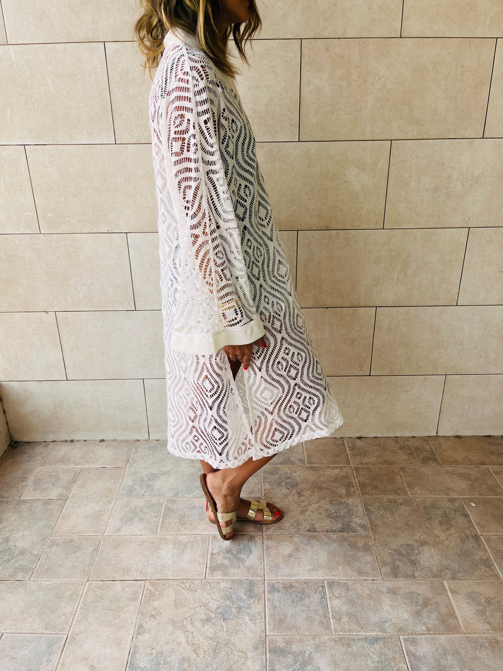 White Mesh Like Lace Like Tunic Coverup