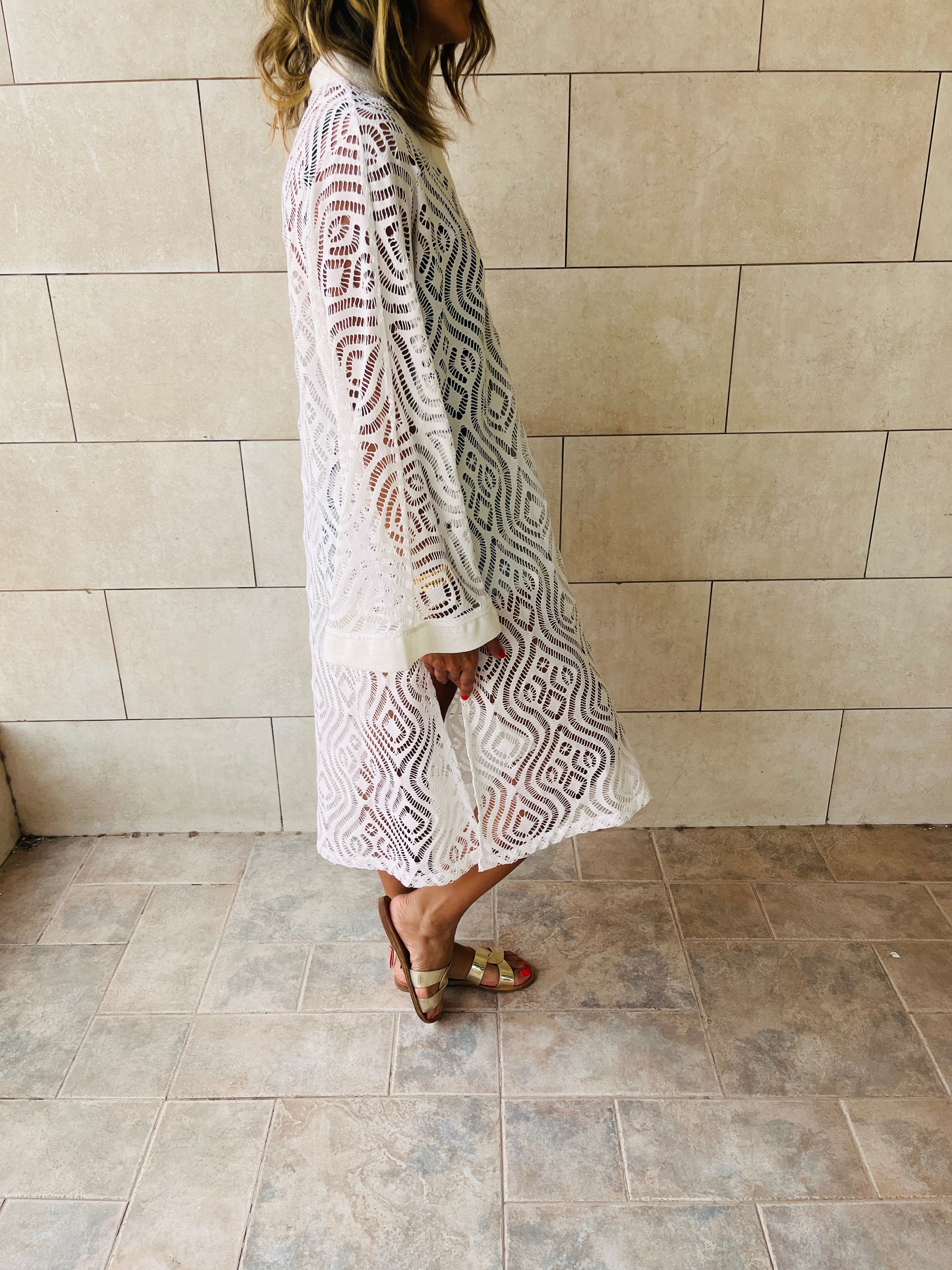 White Mesh Like Lace Like Tunic Coverup