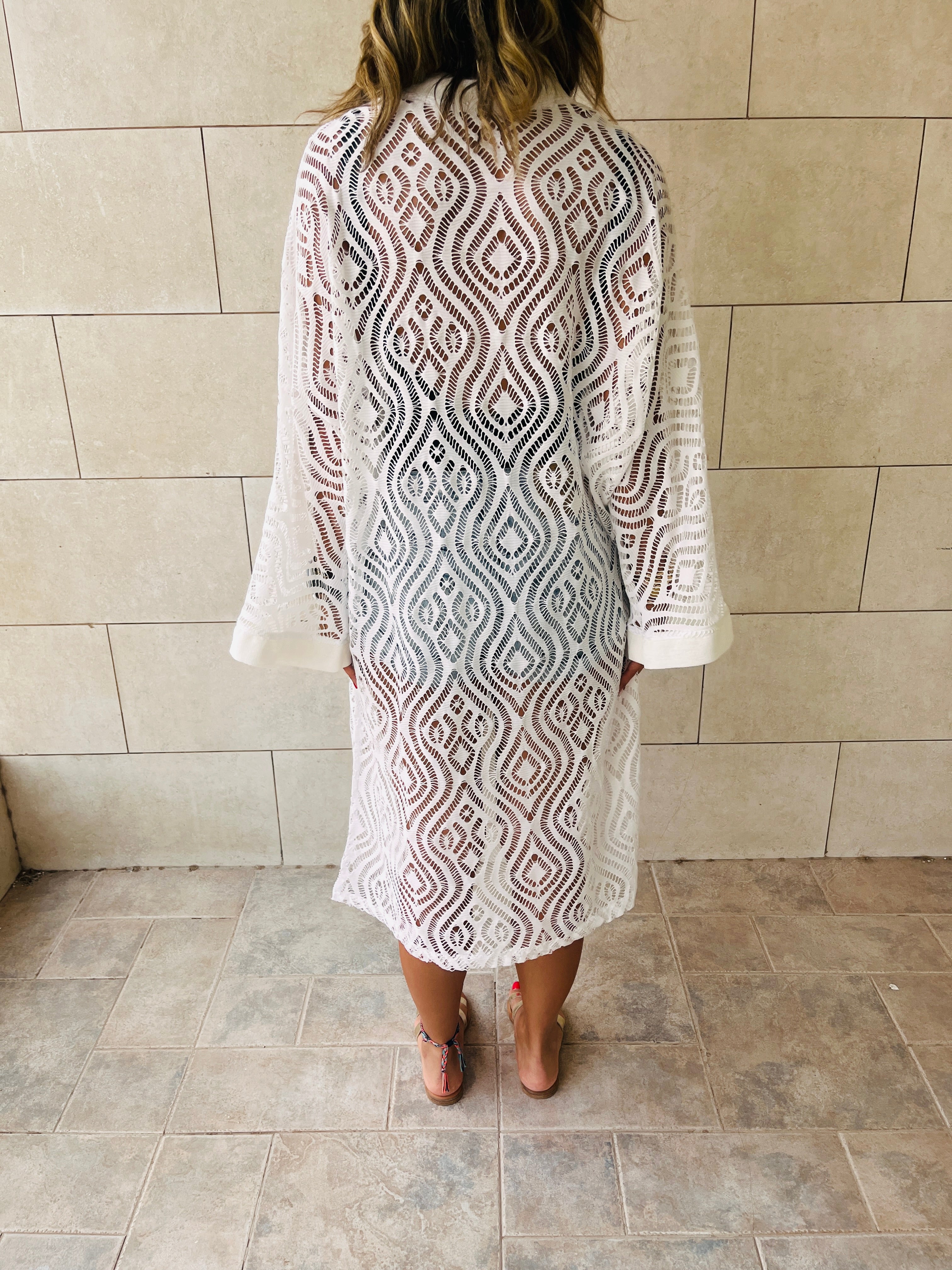 White Mesh Like Lace Like Tunic Coverup