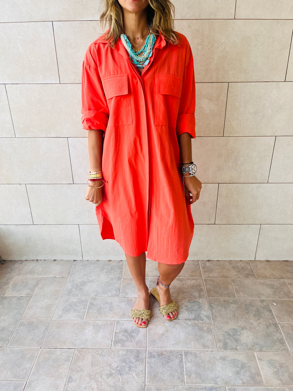 Orange Oversized Beach Shirt