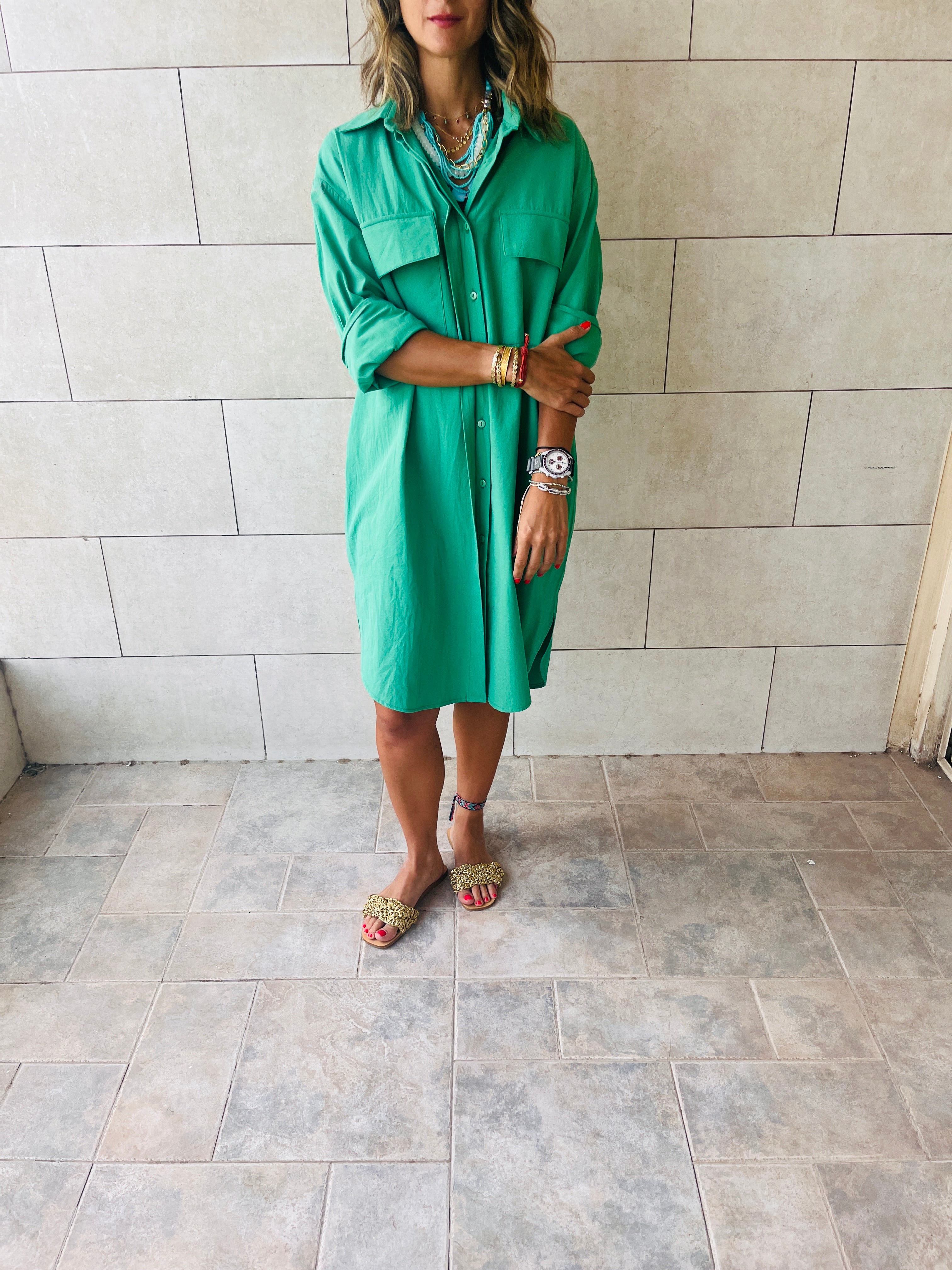 Green Oversized Beach Shirt
