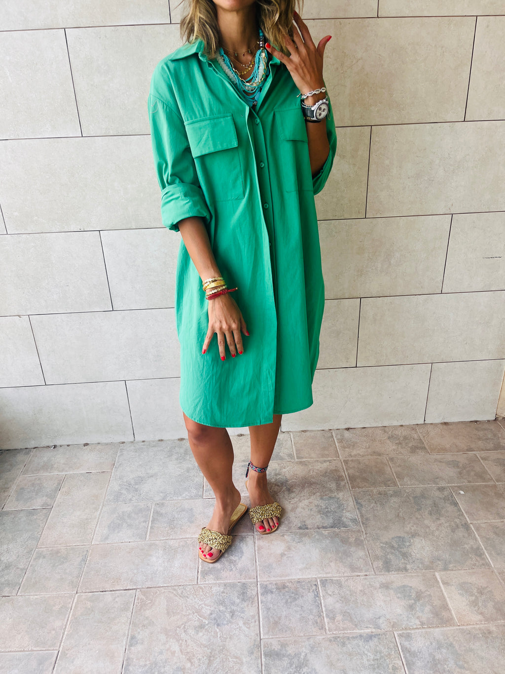 Green Oversized Beach Shirt