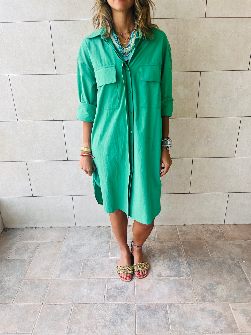 Green Oversized Beach Shirt
