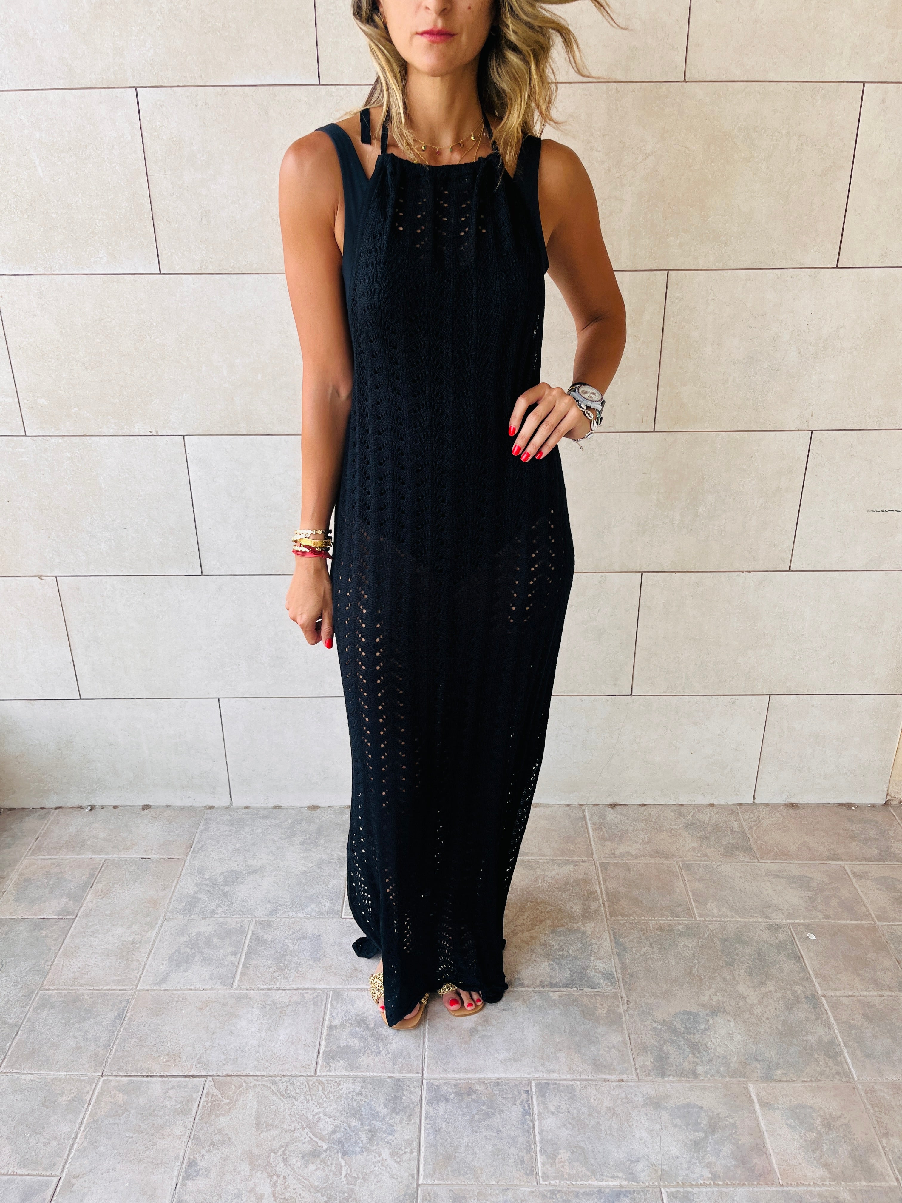 Black Backless Moment Crochet Dress