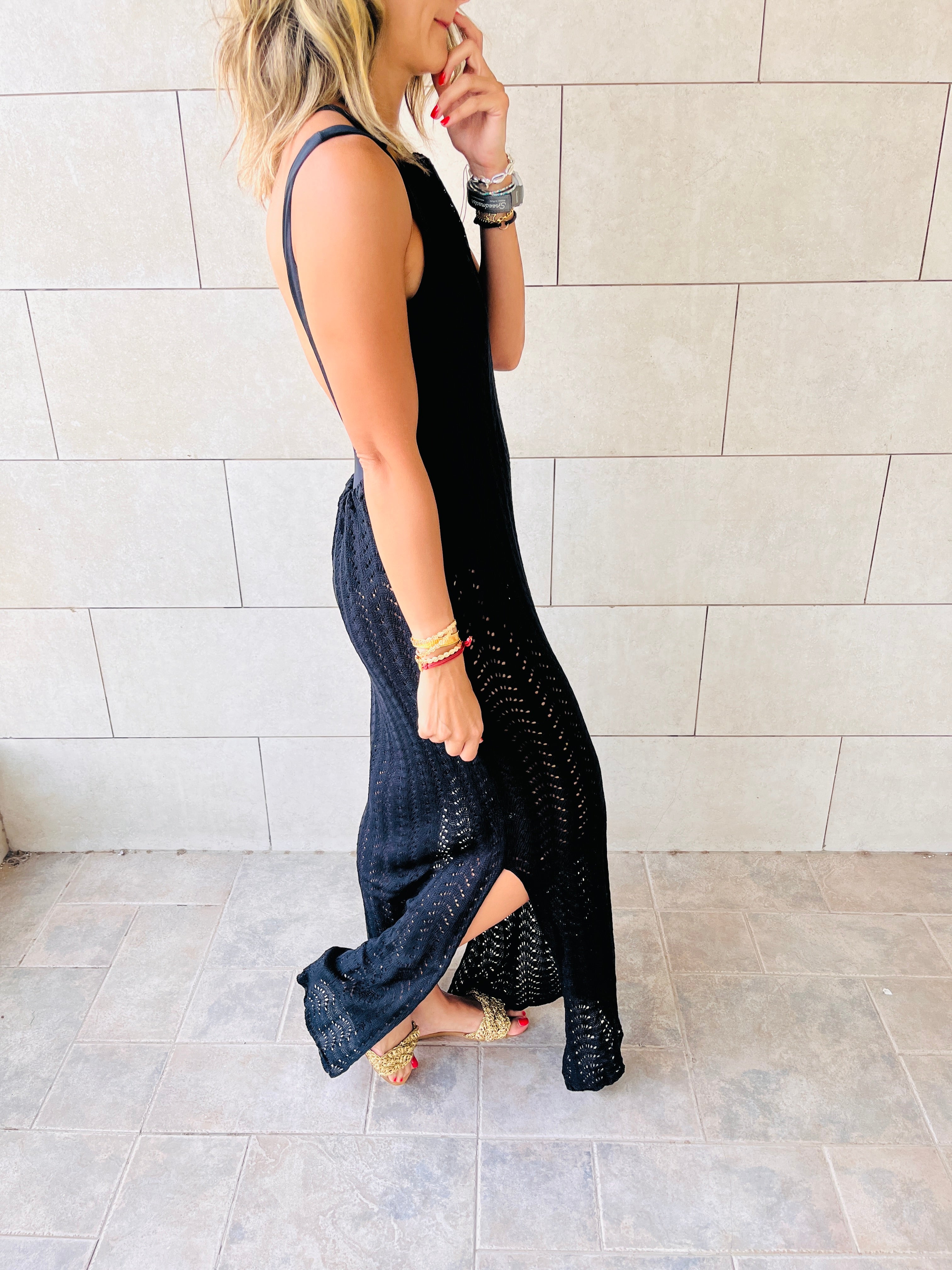 Black Backless Moment Crochet Dress