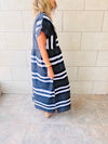 Black Short Sleeve V Striped Dress