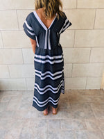 Black Short Sleeve V Striped Dress