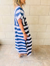 Navy Short Sleeve V Striped Dress