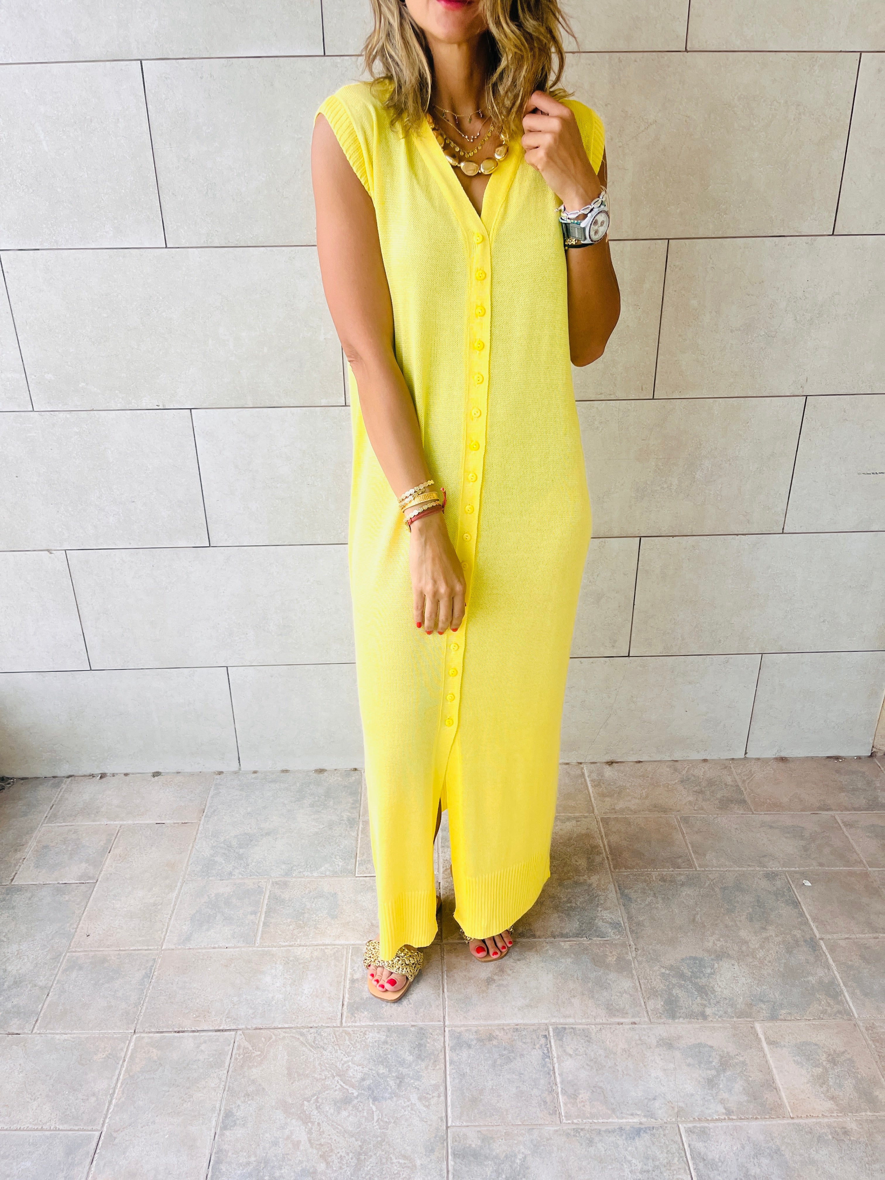 Yellow Sleeveless Cardi Dress