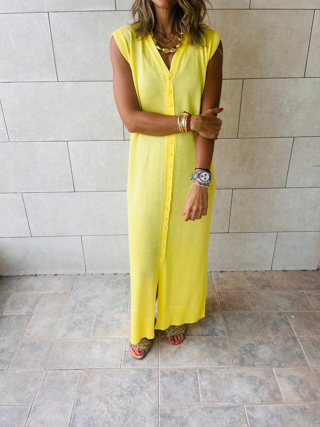 Yellow Sleeveless Cardi Dress