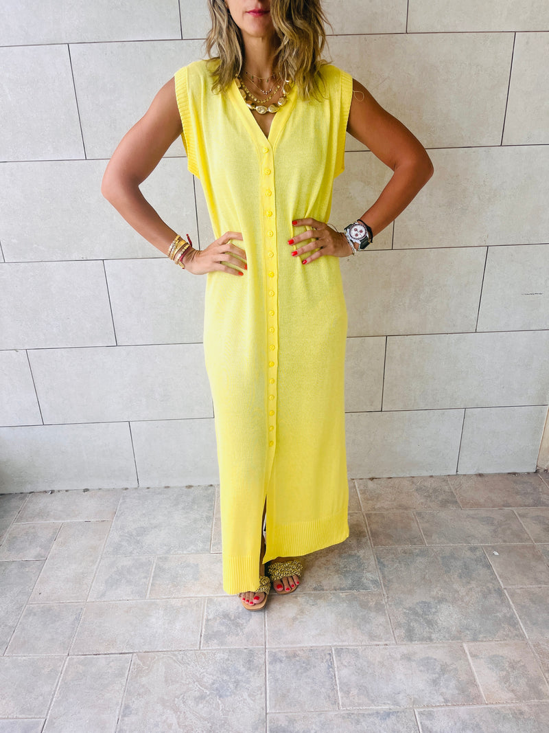 Yellow Sleeveless Cardi Dress