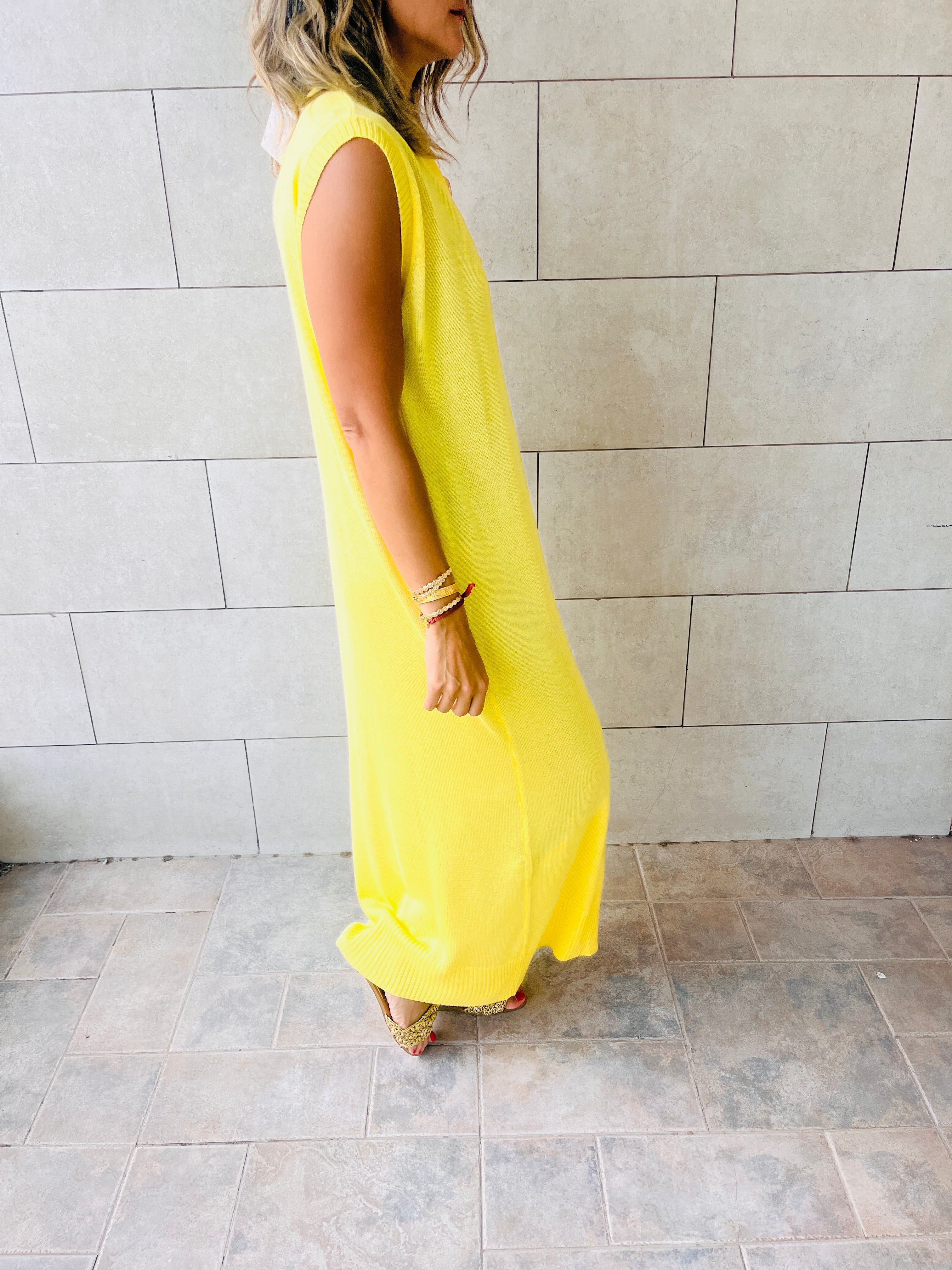 Yellow Sleeveless Cardi Dress