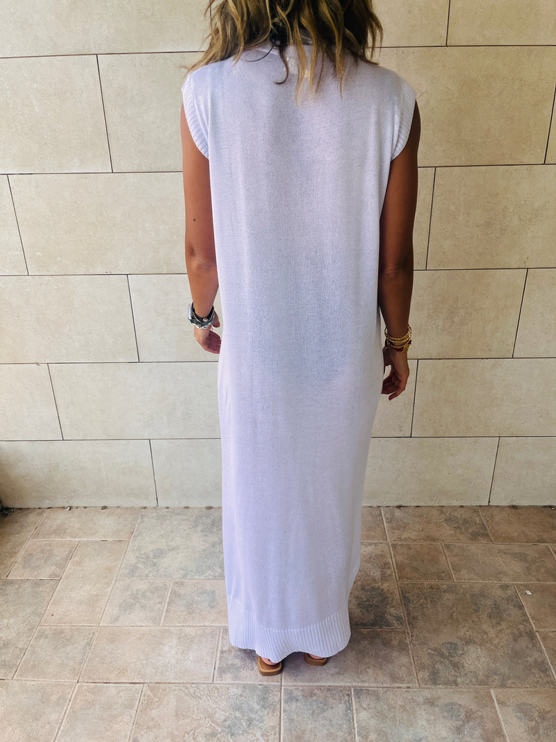 White Sleeveless Cardi Dress