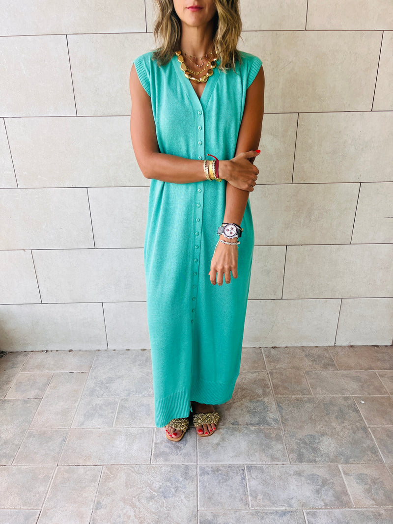 Aqua Sleeveless Cardi Dress