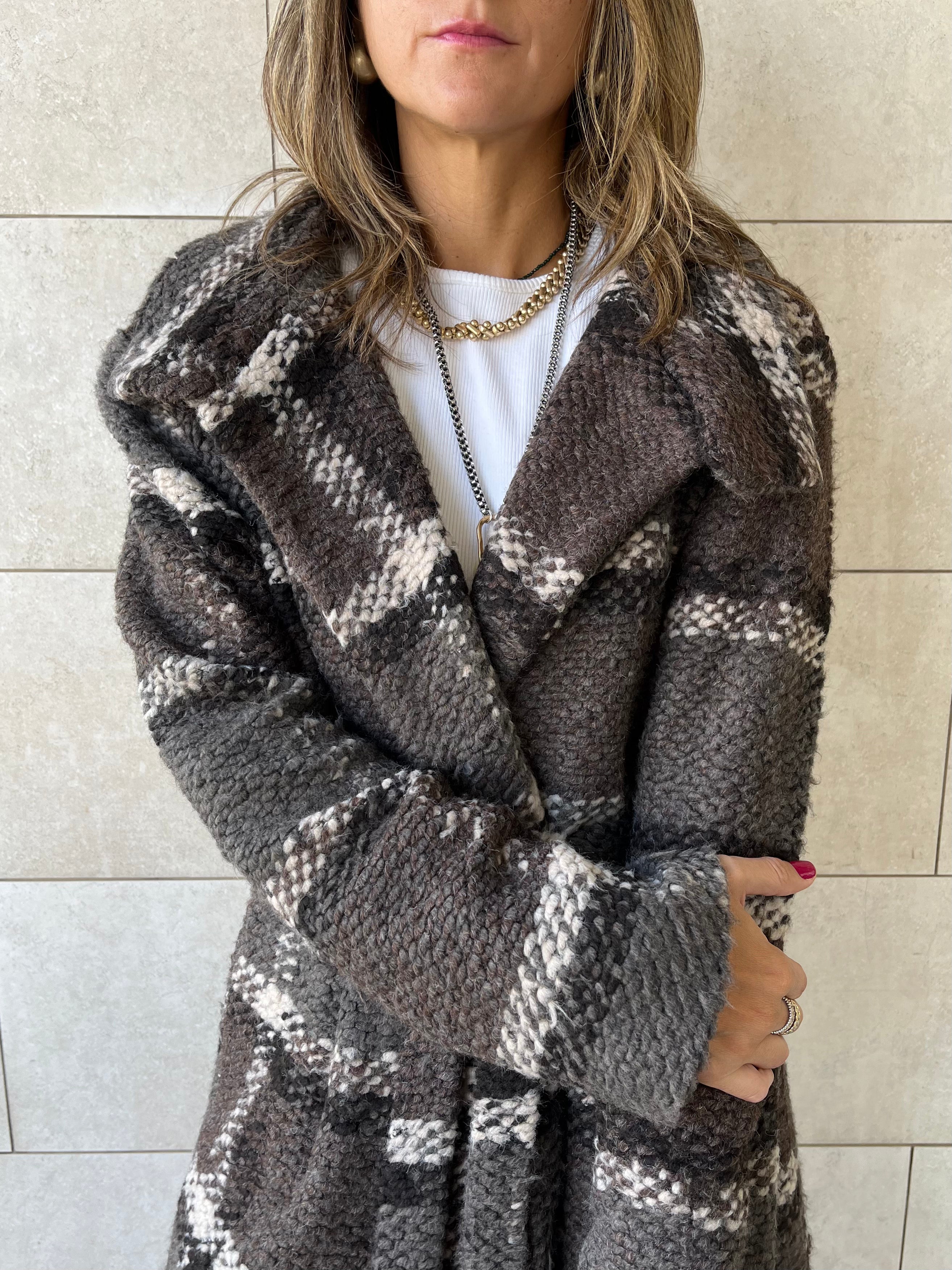 Brown Plaid Belted Coat
