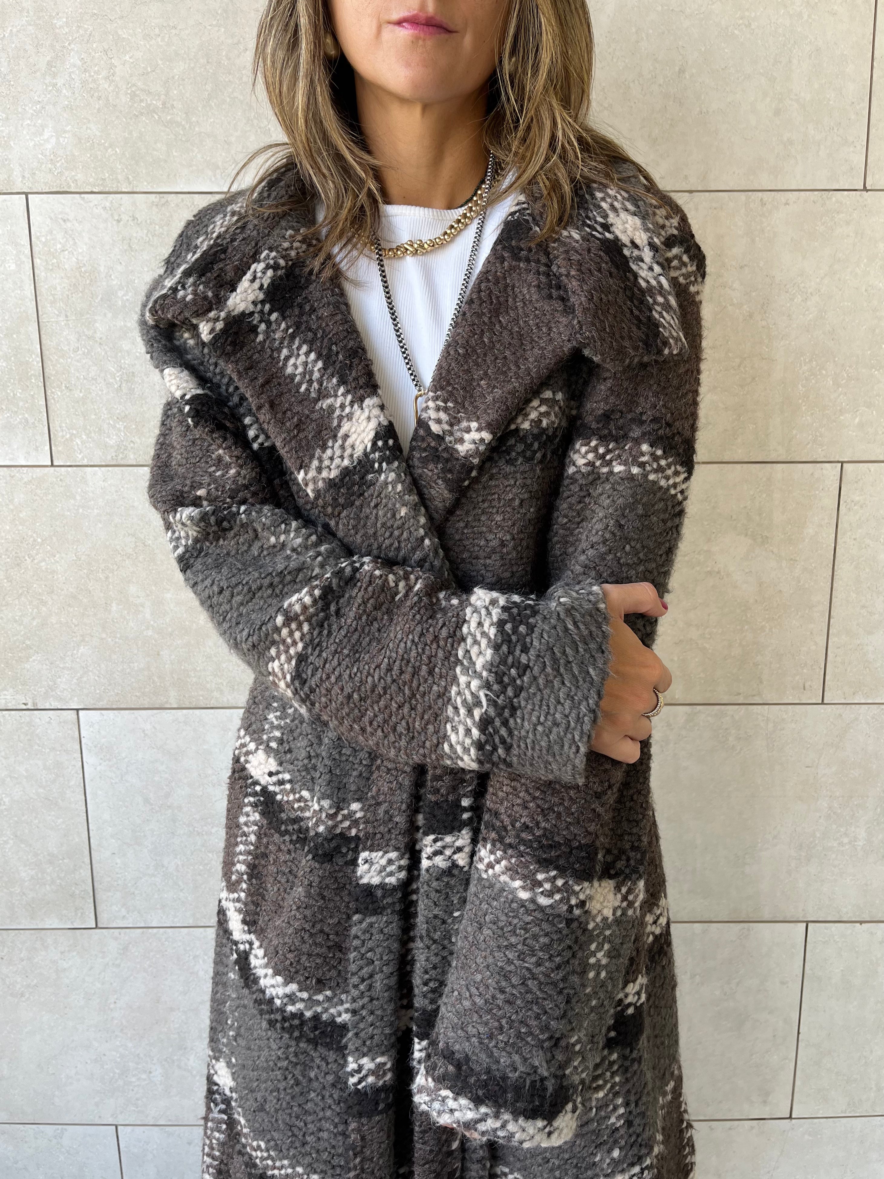 Brown Plaid Belted Coat