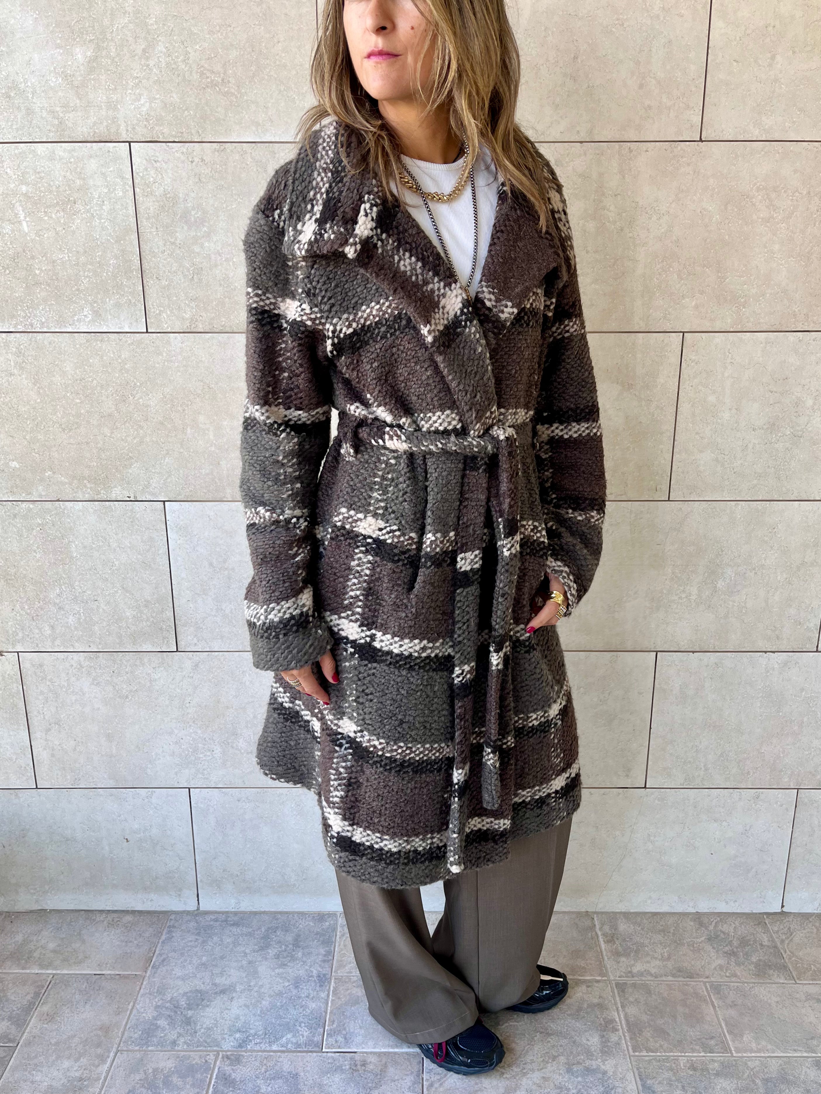 Brown Plaid Belted Coat