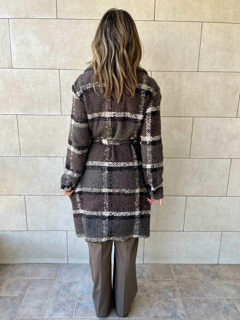 Brown Plaid Belted Coat
