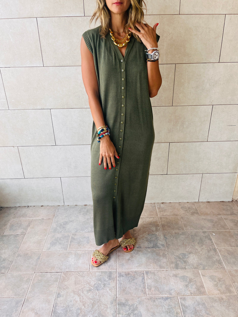 Olive Sleeveless Cardi Dress