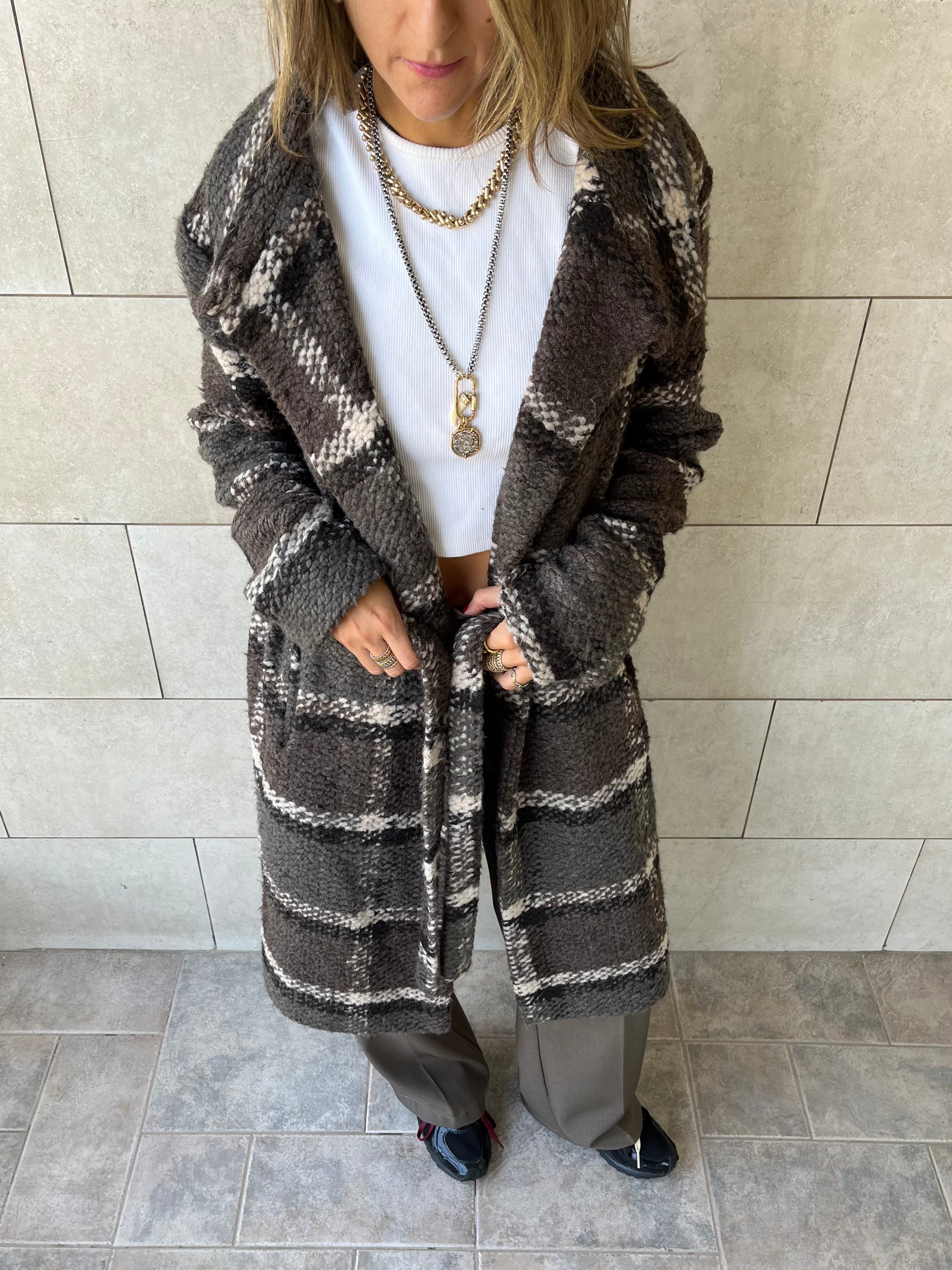 Brown Plaid Belted Coat