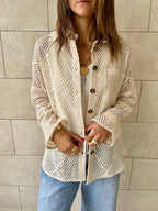 Beige Hollow Out Shirt