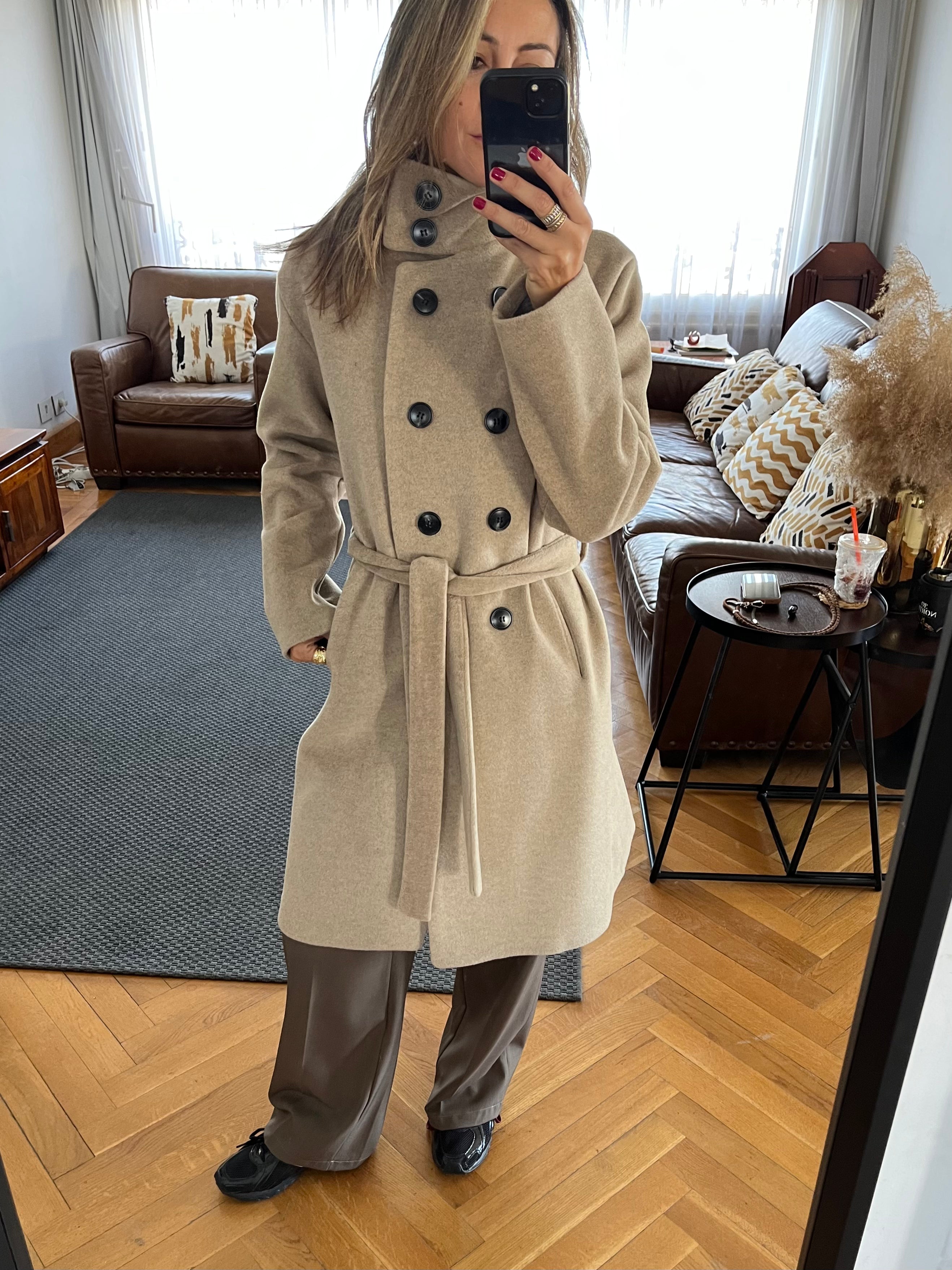 Beige Belted Coat