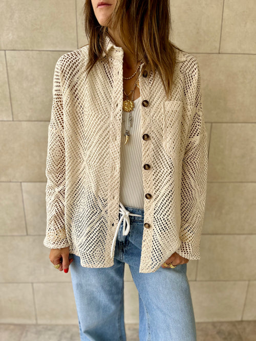 Beige Hollow Out Shirt