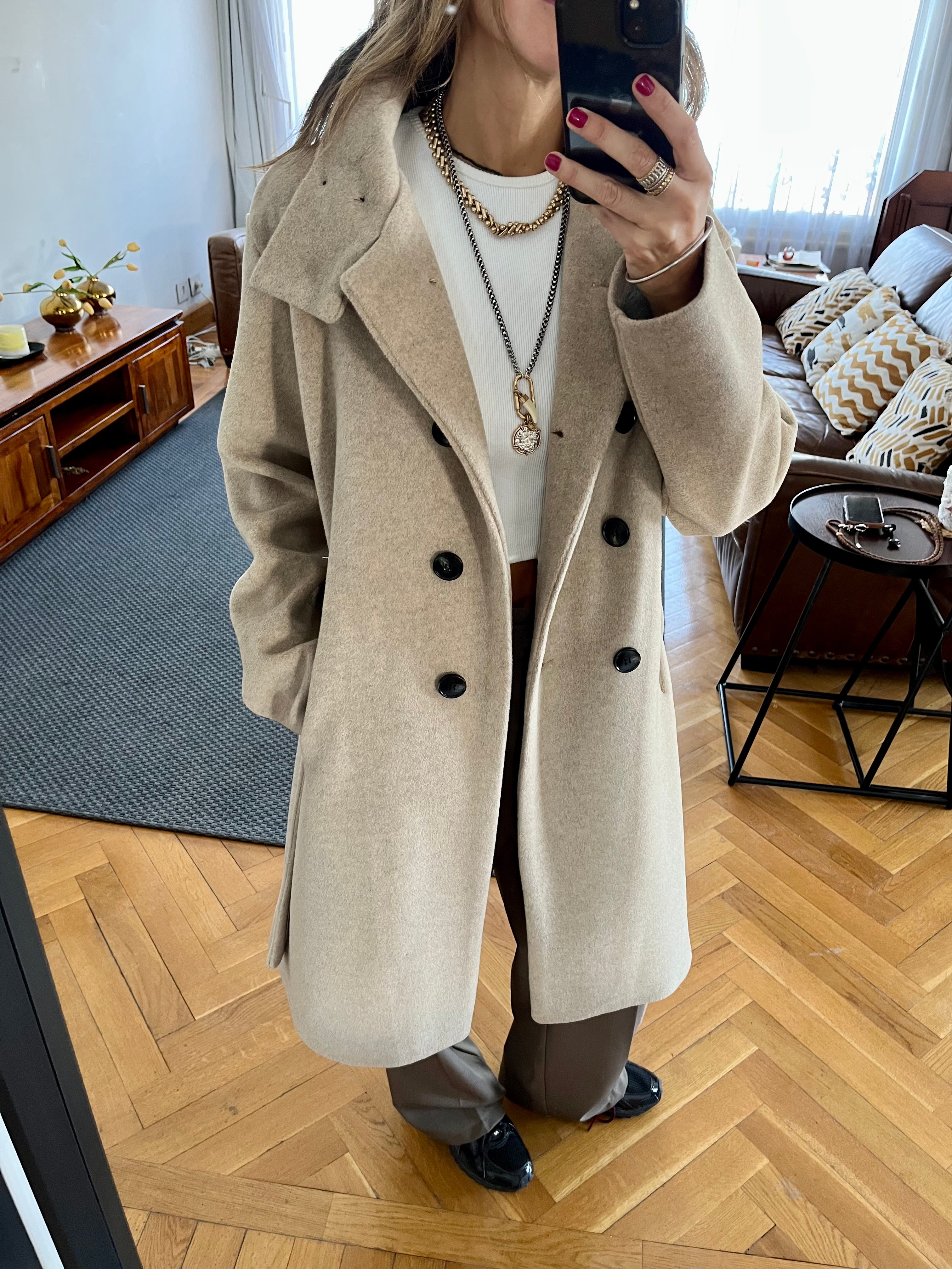 Beige Belted Coat
